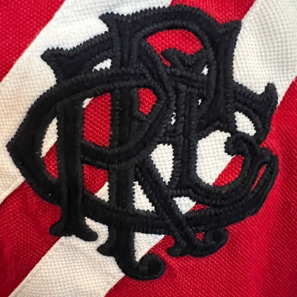 POLO By Ralph Lauren Red Rugby Shirt #7 with White Chevrons - Picture 4 of 5